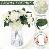 50 Pack Artificial Wedding Dahlia Flowers Bulk Silk Dahlias With Stems And Green Leaves Fake Flora Decoration Faux Bouquets For Diy Bridal Shower Wedding Party(White)