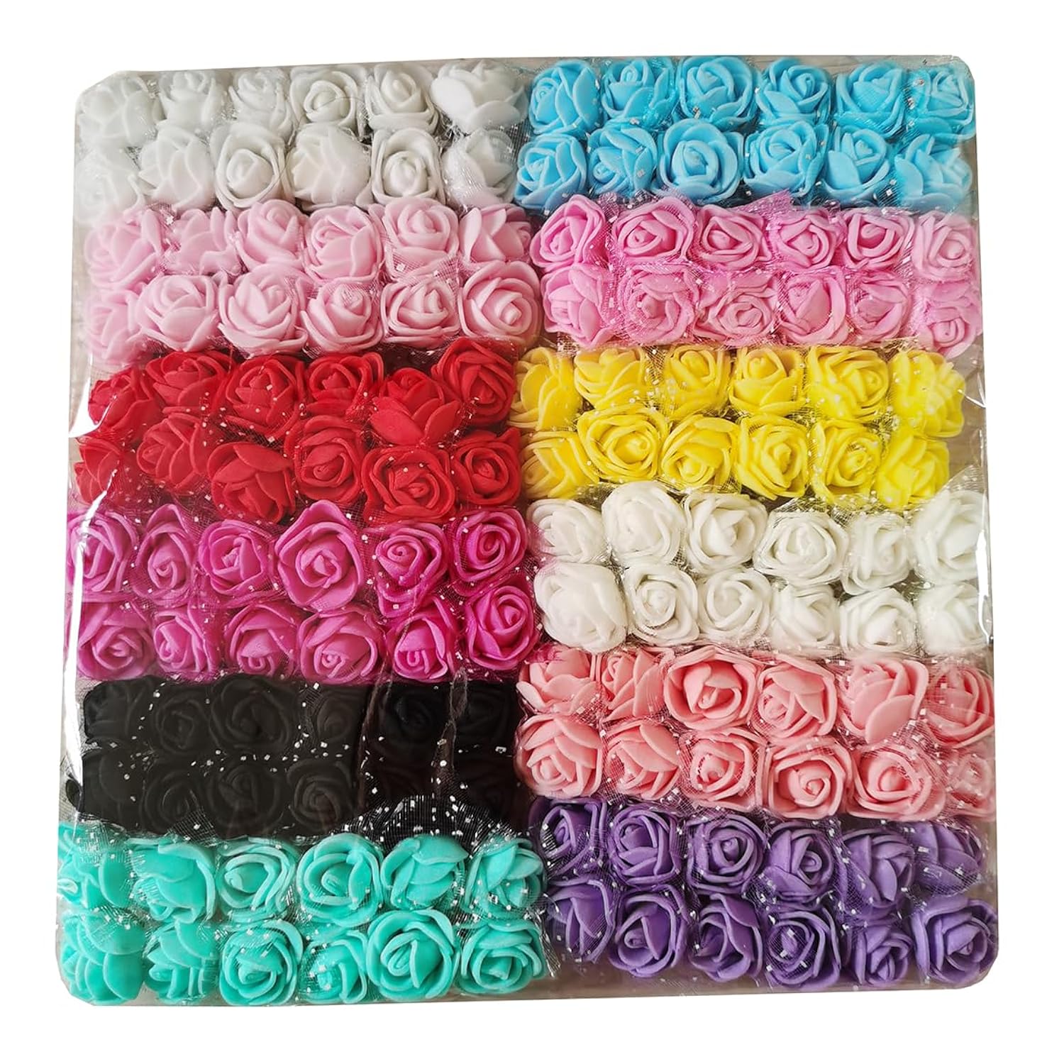 Mini Fake Rose Flower Heads 144Pcs Mini Artificial Roses Diy Wedding Flowers Accessories Make Bridal Hair Clips Headbands Dress (Bottom Add Gauze) Multicolor