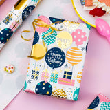 Birthday Wrapping Paper Roll - Cute Colorful Balloon With Gold Foil Metallic Shine Gift Wrap Paper For Birthday, Baby Shower, Party - Mini Roll - 17 Inch X 33 Feet