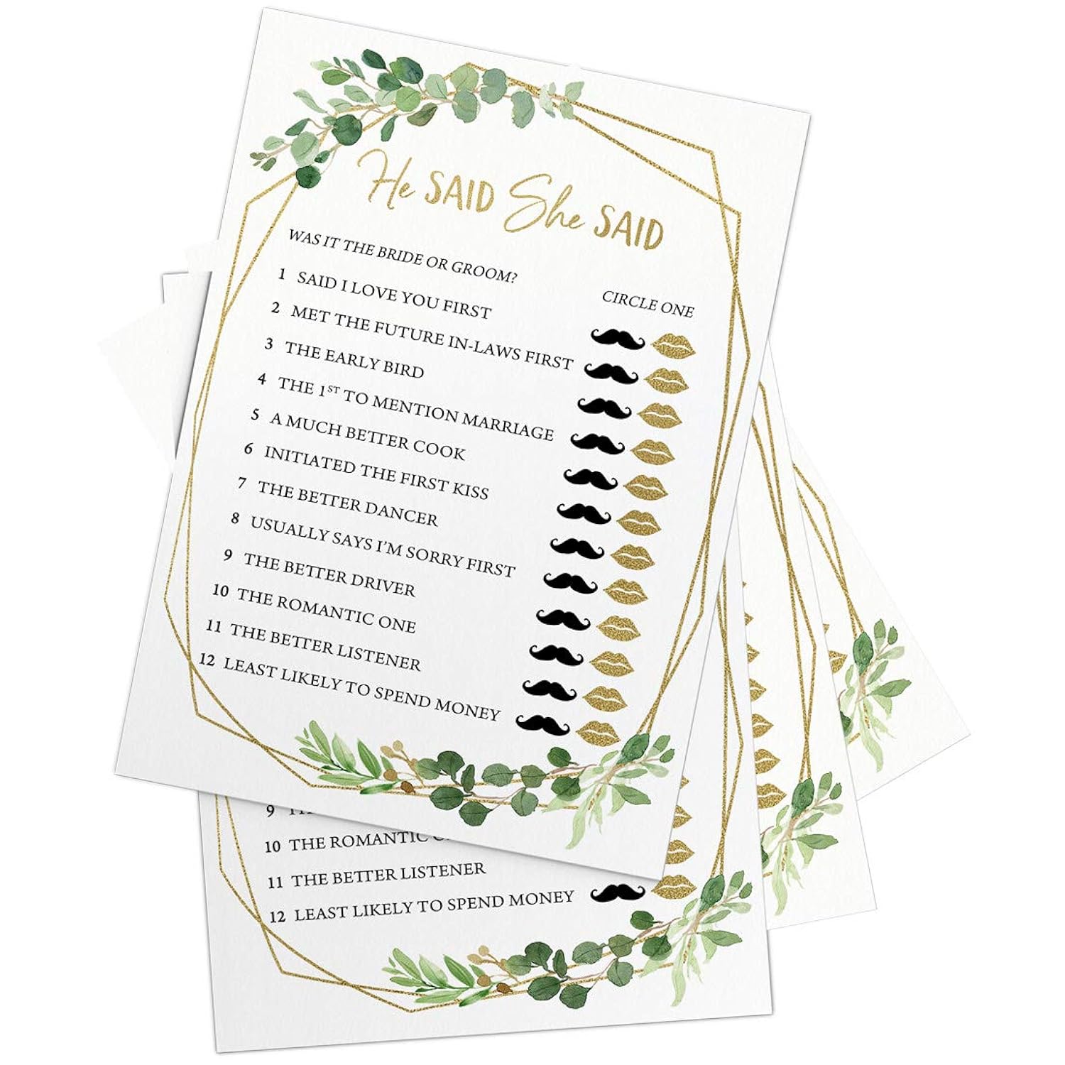 Bridal Shower Games – He Said She Said Game With Fun Bride And Groom Trivia, Wedding Shower Activity, Botanical Greenery Theme, 50 Guests