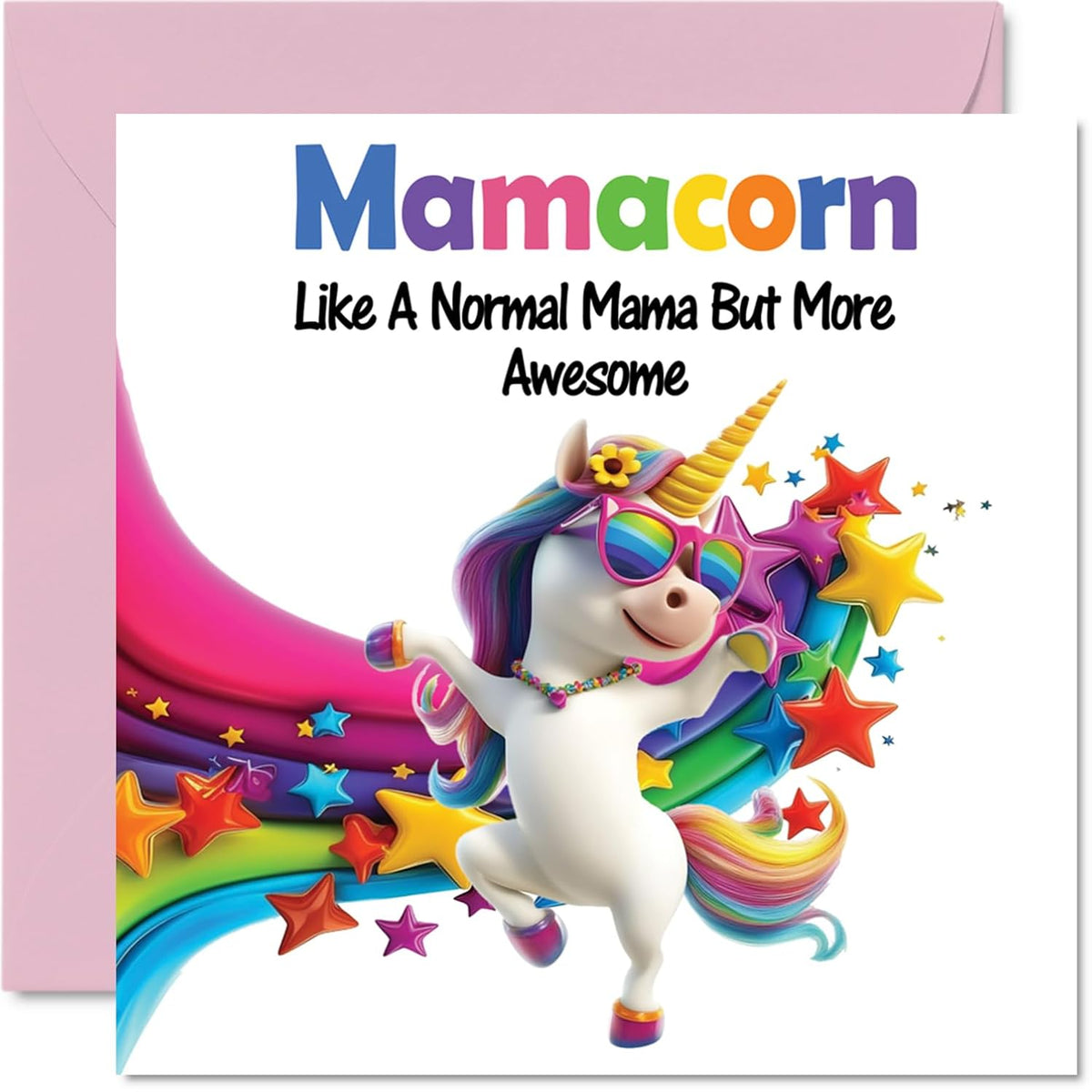 Mama Birthday Card - Awesome Mamacorn - Happy Birthday Card For Mama Mom From Son Daughter, 5.7 X 5.7 Inch Unicorn Bday Greeting Cards