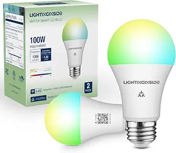 Matter Smart LED Light Bulb 100W Equivalent A19 E26 Color Changing Wi-Fi RGBCW Works with Alexa and Apple Home 2 Pack