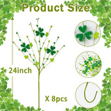 St Patrick'S Day Decorations, 8Pcs 24" Artificial St Patrick'S Day Picks Green Clover Floral Berry Stems For St.Patrick’S Day Table Home Office Decor