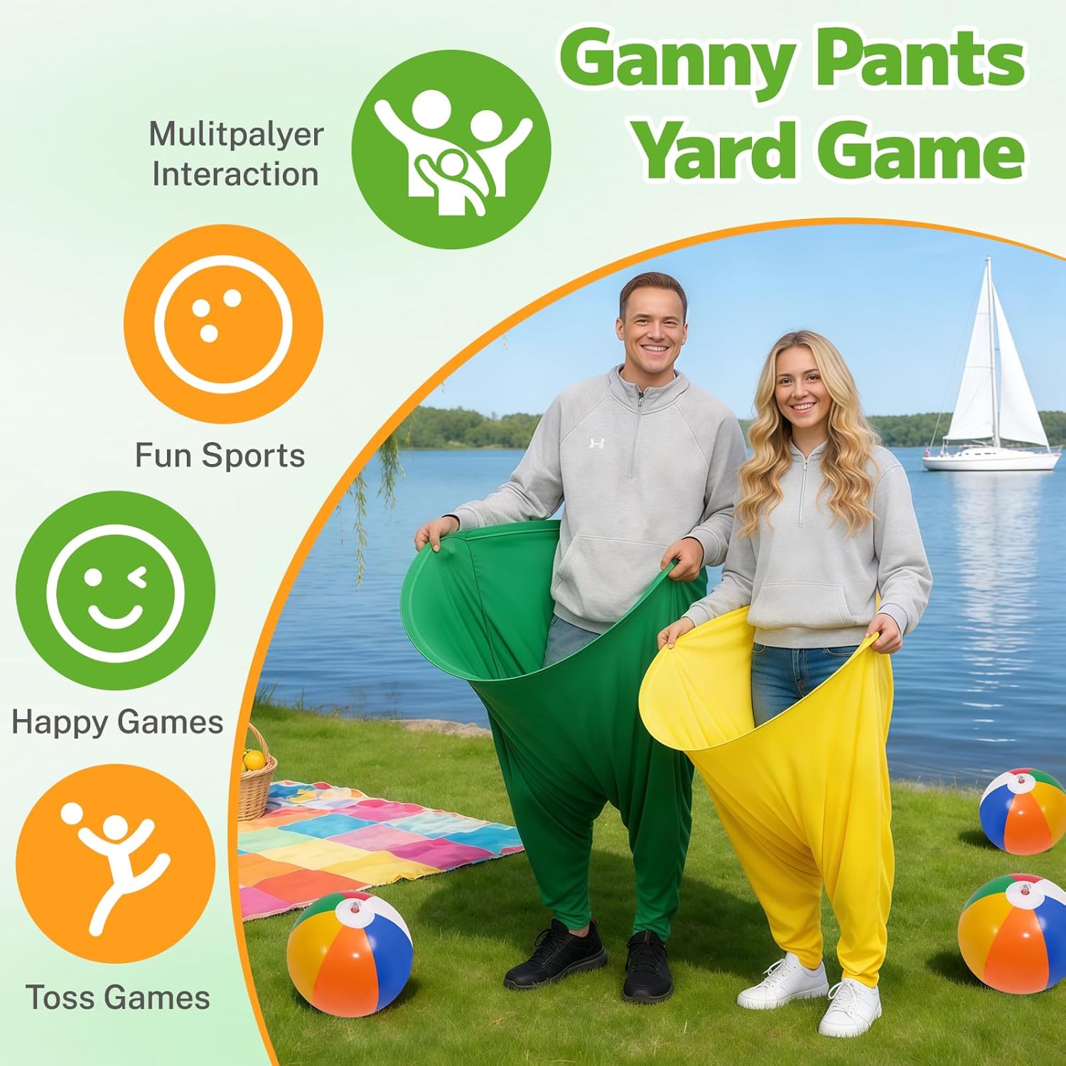 Granny Pants Party Game For Adults, Grannies Pants Ball Catching Game, Outdoor Granny Family Panties Games With 8 Colorful Bouncy Balls & 1 Air Pump For Fun Family Reunion & Adult Groups Yard Games