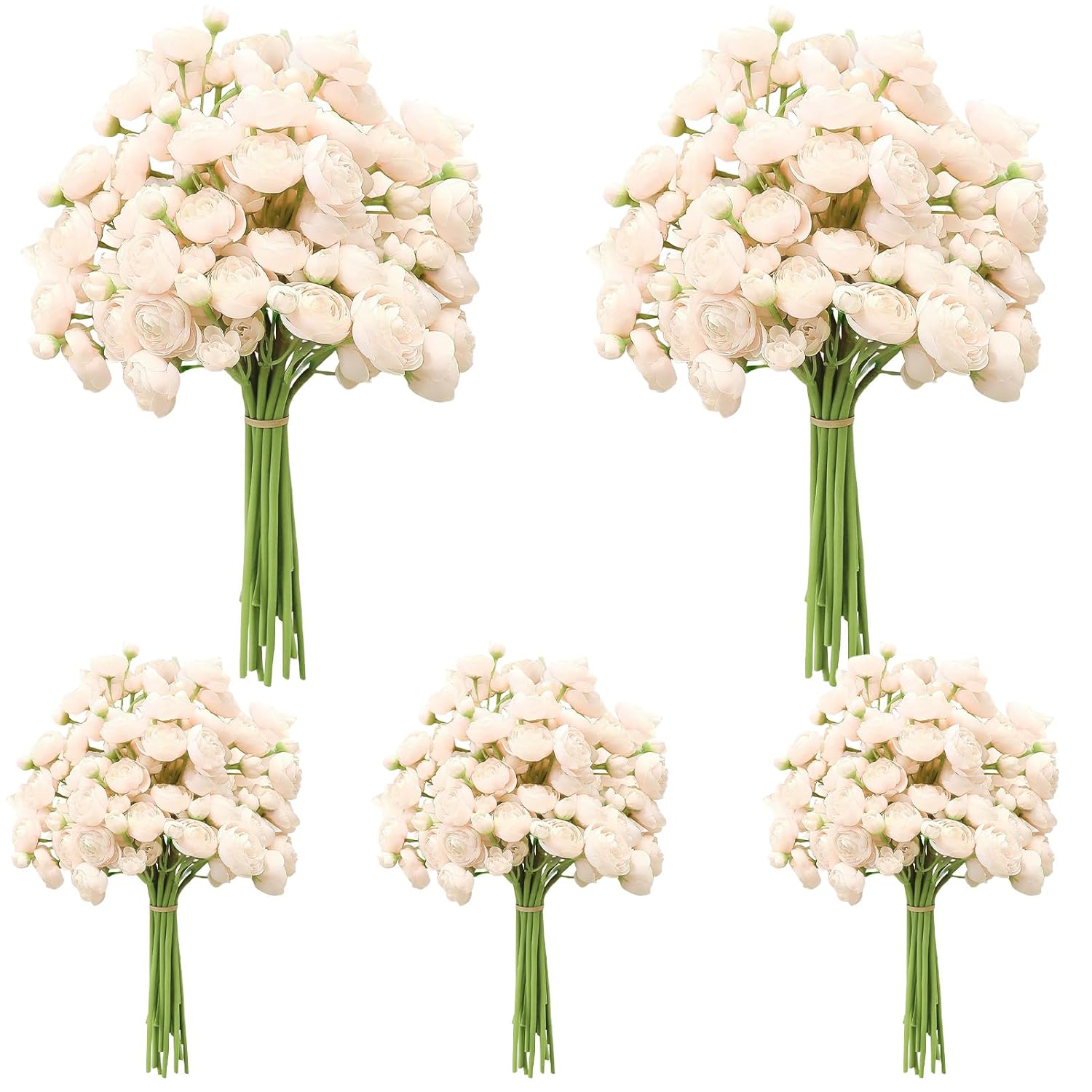 5 Bouquets Cream Ranunculus Artificial Flowers, 30 Pcs Silk Mini Faux Ranunculus Bouquet For Wedding, Bridal Shower, Centerpieces, And Diy Decorations