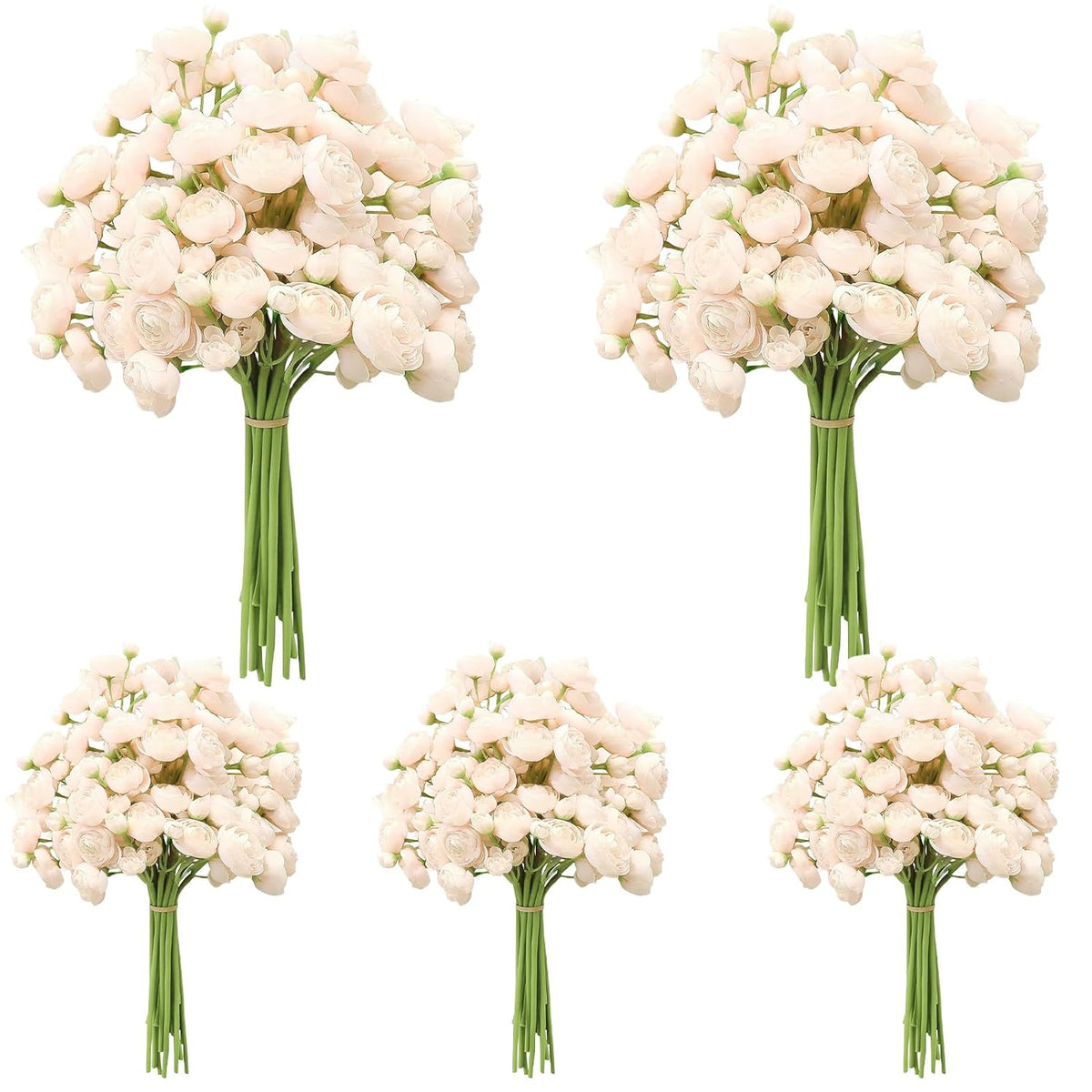 5 Bouquets Cream Ranunculus Artificial Flowers, 30 Pcs Silk Mini Faux Ranunculus Bouquet For Wedding, Bridal Shower, Centerpieces, And Diy Decorations