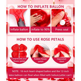 Pink Romantic Decor Kit - Heart Balloons, Rose Petals & Candle Set For Proposals, Anniversary, Valentines Day (30 Balloons + 1000 Petals + 24 Candles) (Red)