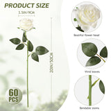 60 Pcs White Roses Artificial Flowers Bulk, Silk Roses With Stem Realistic White Artificial Roses For Decoration Diy Wedding Bouquet Bridal Shower Party Home Table Centerpieces Decor (White)