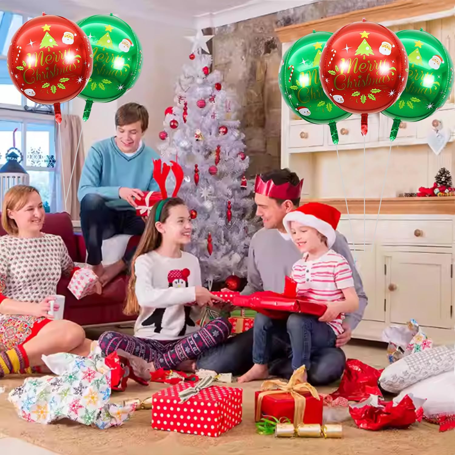 6Pcs Foil Red And Green Balloons For Christmas Party Decorations, Indoor Decorations And Holiday Christmas Party Favors