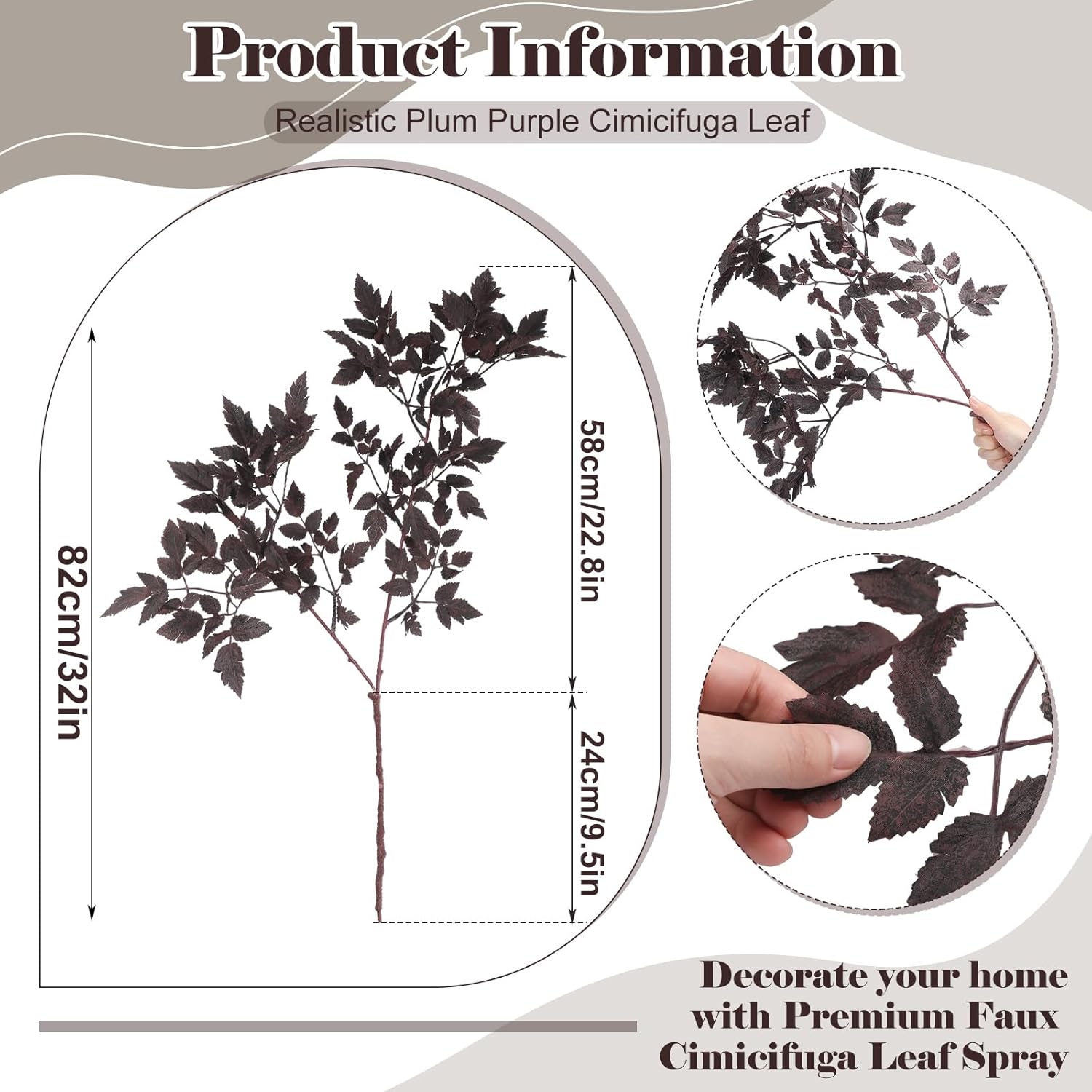 6 Pack 36 Inches Artificial Cimicifuga Plant Leaf Spray Faux Plum Cimicifuga Ramosa Leaf Branch Faux Fall Spray Silk Plants For Home Vase Wedding Garden Farmhouse Table Mantel Decor