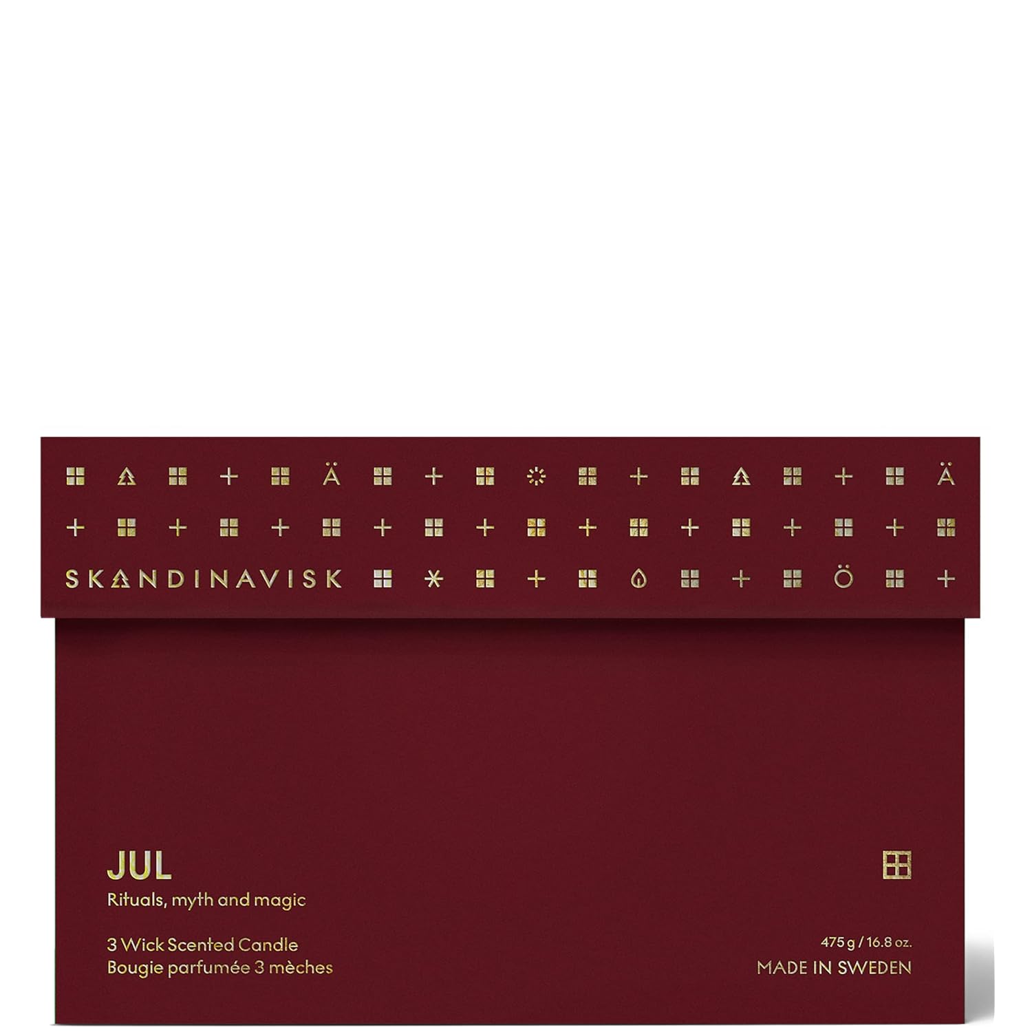 Jul 'Christmas' Scented Candle With 3 Wicks. Fragrance Notes: Baked Gingerbread, Winter Cloves And Spiced Oranges. 16.75 Oz.