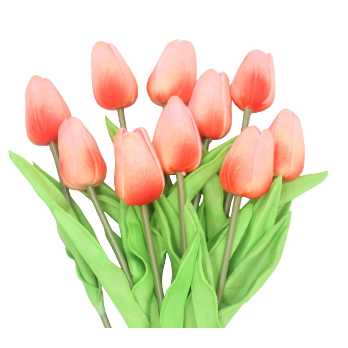 Artificial Flowers 10 Heads Mini Real Touch Artificial Tulip For Home Wedding Party Centerpiece Decoration (Grapefruit Pink)