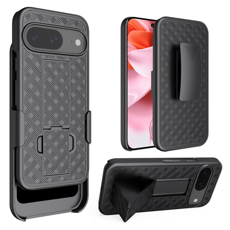 Google Pixel 9 Case Holster, Belt Clip, Kickstand, Full Body Armor, Black, 2024