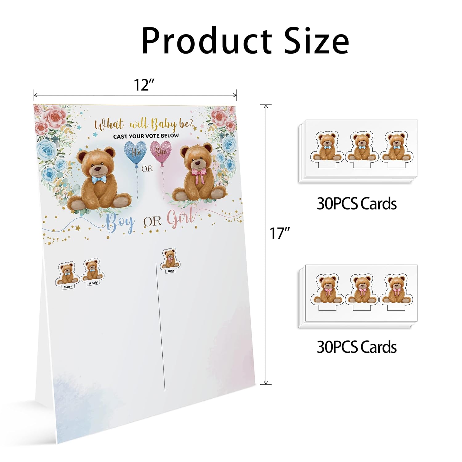 Bear Reveal Games Voting Board With Stand, 60 Bear Boy And Girl Stickers For Party Guests?He Or She, Cast Your Vote Guess Game, Gender Reveal Party Centerpiece Decorations