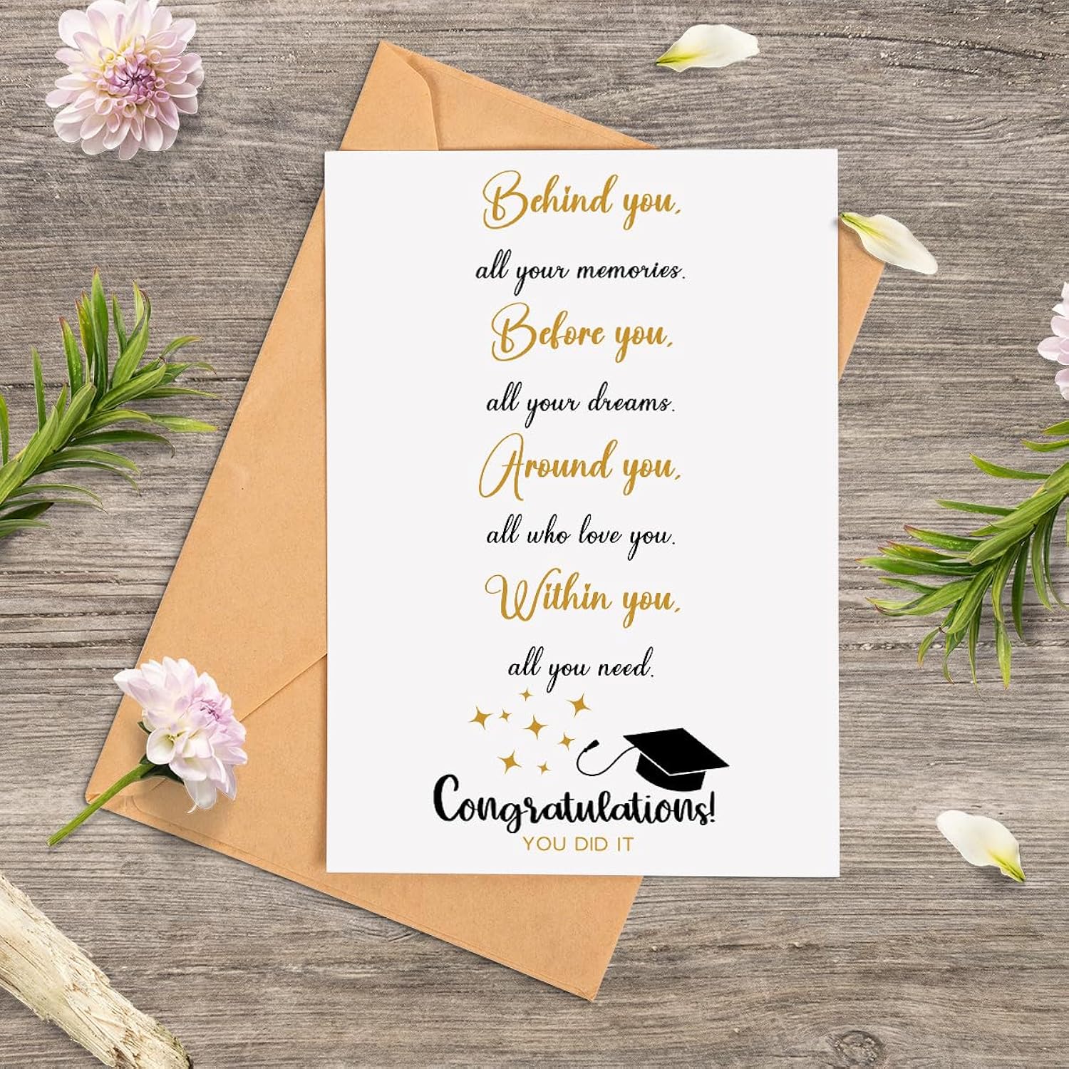 Graduation Card For Him Her, Inspirational Graduation Gift For High School & College Grad, Behind You Before You Around You Within You Message – 5"X7" Folded Card With Envelope & Sticker