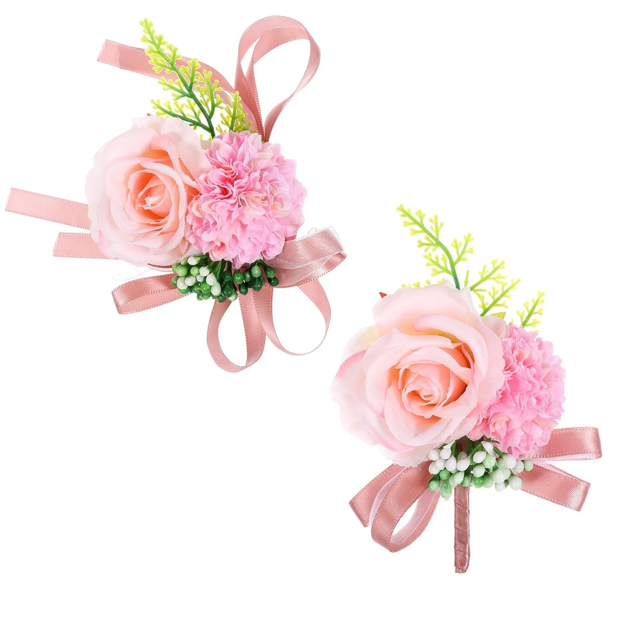 Pink Corsage And Boutonniere Set, Artificial Corsage Wristlet And Boutonniere For Wedding Christmas Flowers Accessories (2Pcs)