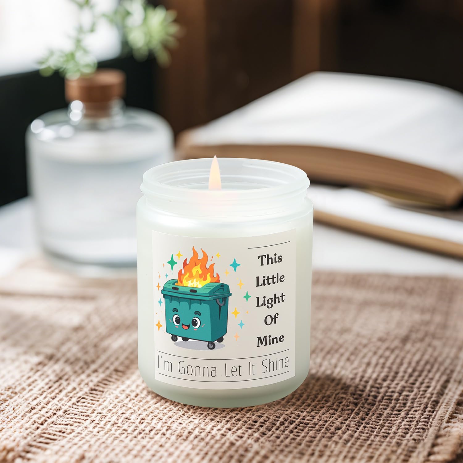 Dumpster On Fire Funny Lavender Scented Candle,This Little Light Of Mine I'M Gonna Let It Shine,Office Gifts For Women Men Friend Coworkers,Emotional Dumpster Desk Decor Accessories