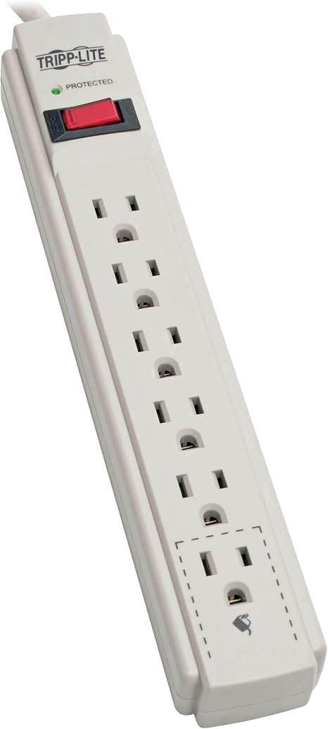 Surge Protector Power Strip 6 Outlets 8 Ft Cord 990J 120V Flat Plug Gray