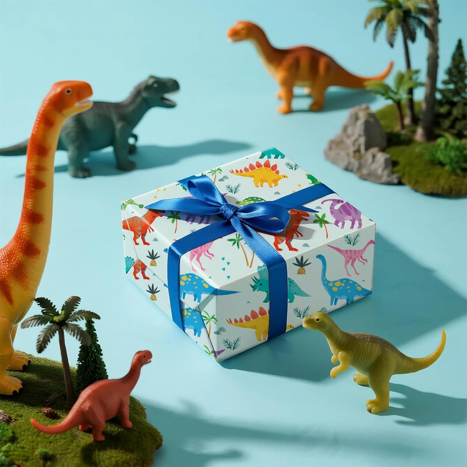 Dinosaur Wrapping Paper Roll For Boys, Mini Roll, Colorful Dinosaur Gift Wrap With Palm Tree And Footprint Design, Perfect For Kids' Birthday, Dino Party, Baby Shower, 17 Inches X 16.4 Feet