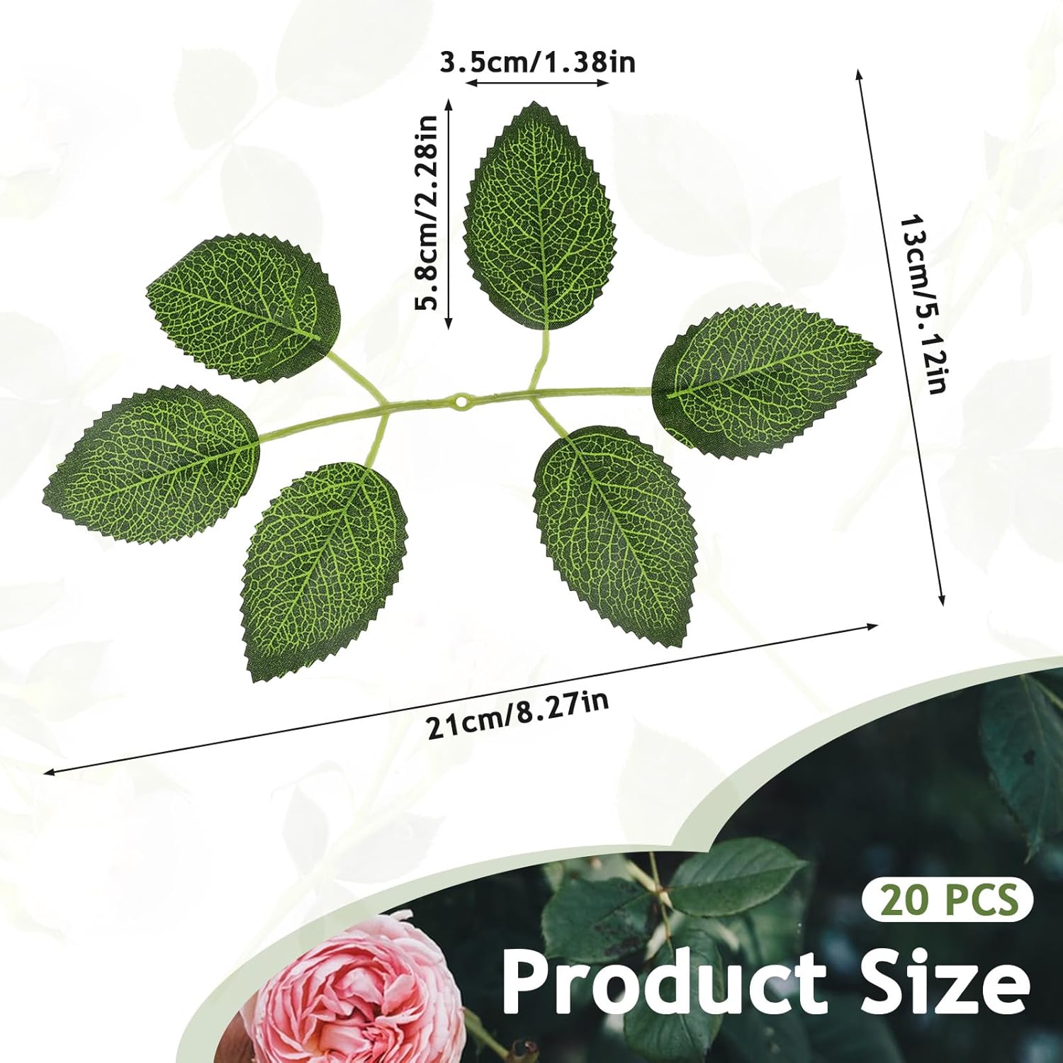 20 Pieces Rose Leaves Artificial Green Leaves For Decoration, Greenery For Centerpieces, Fake Rose Flower Leaves For Diy Bouquets, Wedding Party Birthday Proposal Decorations