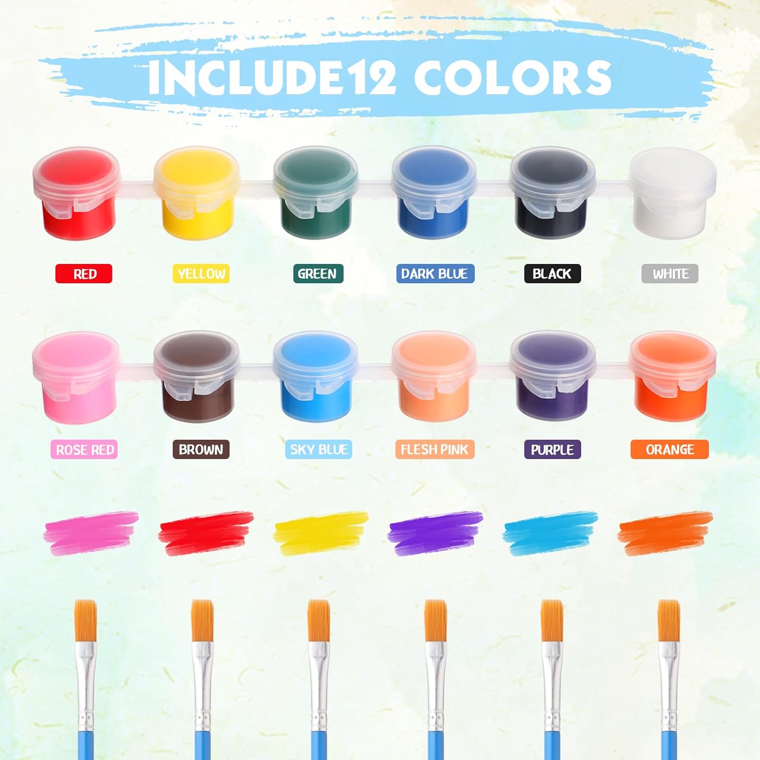 560 Pcs Mini Acrylic Paint Set 40 Set 12 Colors Washable Paint Strips Bulk 40 Flat Brushes 40 Pointed Brushes Valentines Party Gift For Art Birthday Party Favors Craft Supplies(3Ml)