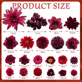 Artificial Burgundy Red Christmas Flowers Bulk Silk Roses Fake Flowers Heads For Crafts Diy Home Party Valentines Decorations Big Small Faux Fabric Flowers Heads 3-12Cm Christmas Decor (Burgundy Red)