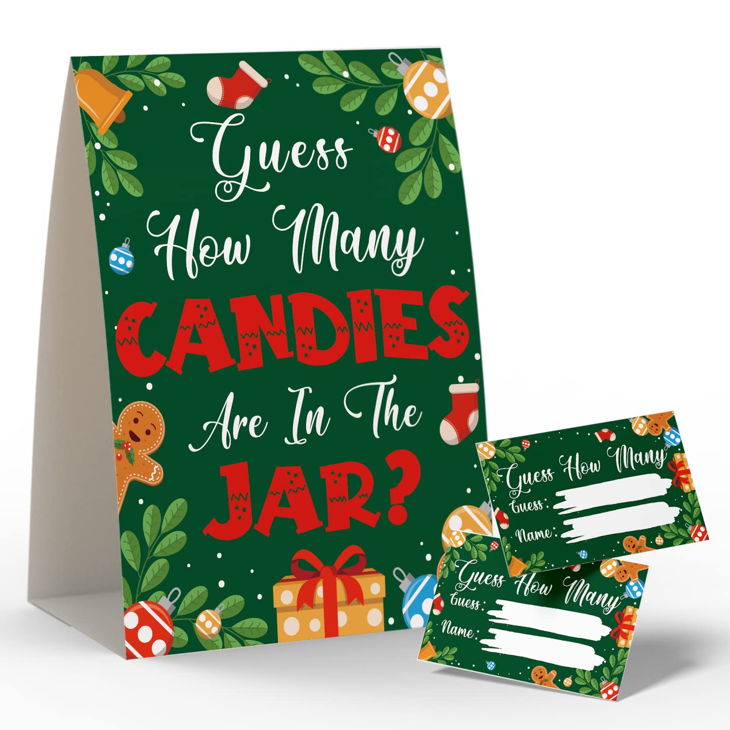 Christmas Party Games - How Many Candies, 1 Sign + 50 Cards, Party Ideas, Kisses Game, Cm004