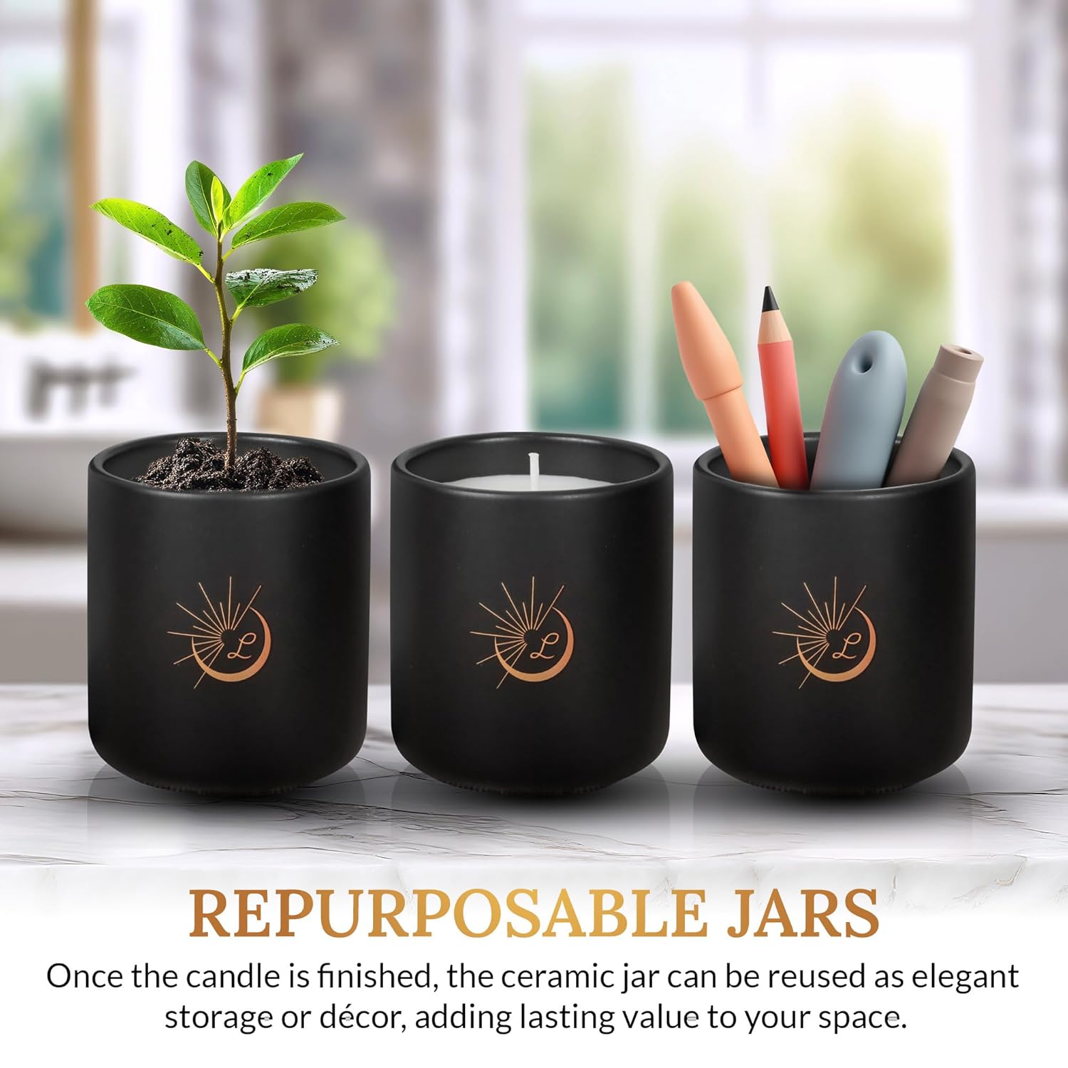 Sandalwood Soy Wax Candle 8.8Oz — Matte Black Ceramic Jar, Cotton Wick — Long-Lasting 52-Hour Clean Burn — Aromatherapy Gift Candle For Men And Women, Bedroom And Living Room