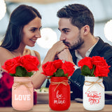 3 Set Valentines Centerpieces For Tables Valentines Day Table Decor Including 3 Pcs Decorative Mason Jars And 3 Pcs Bundle Red Roses For Home Office Bathroom Decor