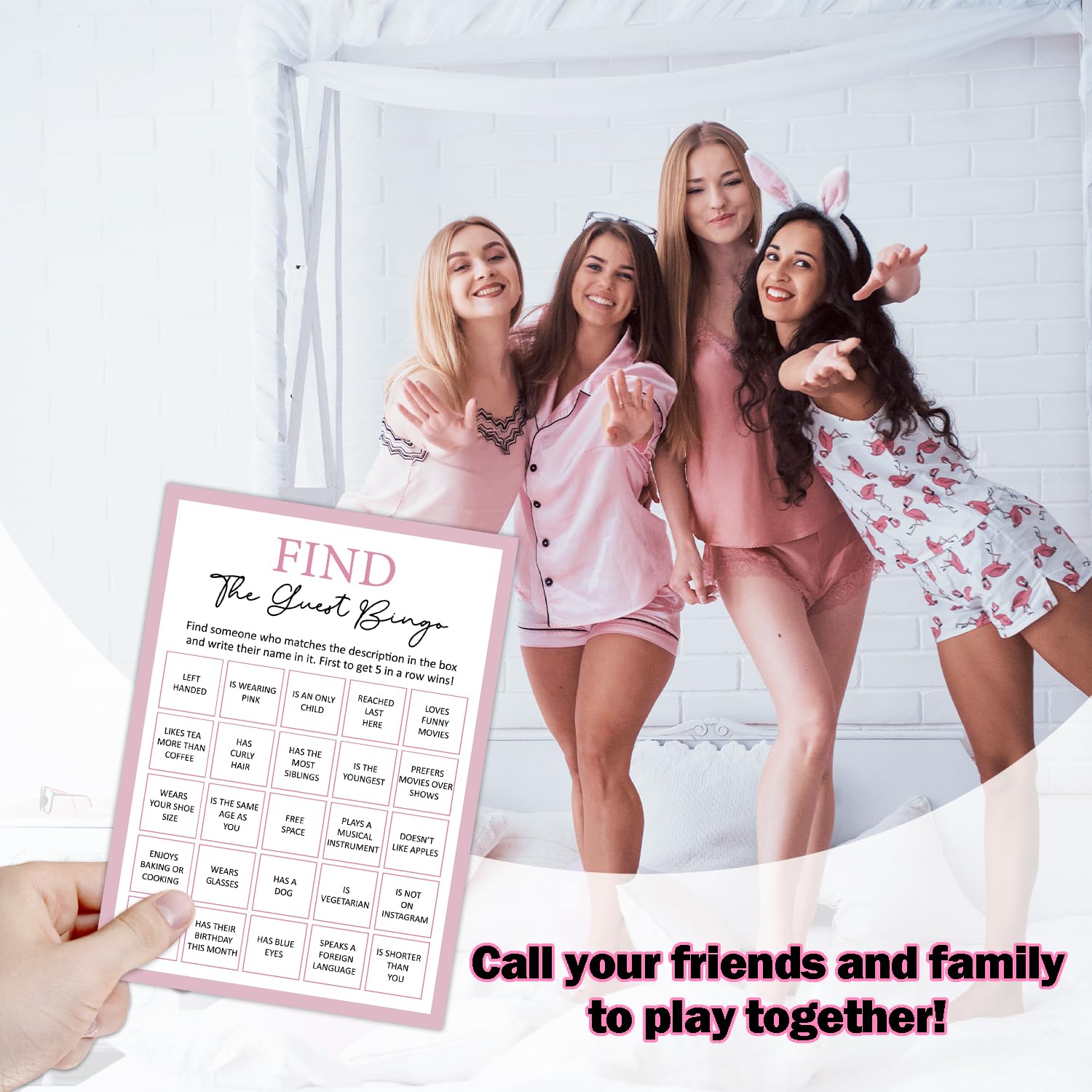 Find The Guest Bingo - Birthday Party Games Set, Girls Night & Sleepover Slumber Party Supplies - 20 Game Cards For Teens, Adults & Daughters - Y004