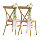 Wedding Chair Decorations Set Of 10 Aisle Artificial Flowers White Pink Rose Garland With Hanging Ribbons For Ceremony Reception Church Pew Arrangement Party Wedding Aisle Decor