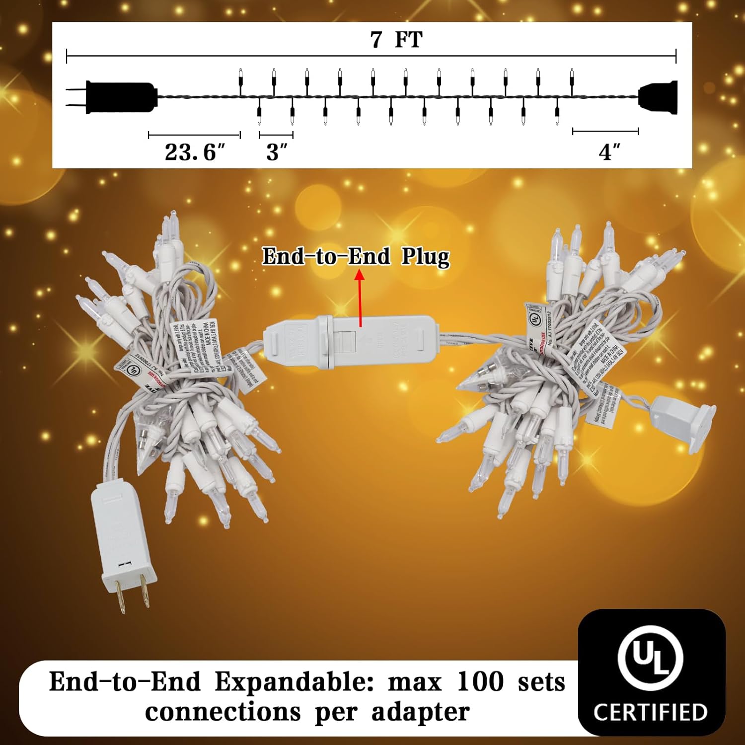 Slow Twinkle Lights, 20 Led Soft Twinkling Mini Christmas String Lights On White Wire Cord, Ul Approved 7 Ft,Connect Up