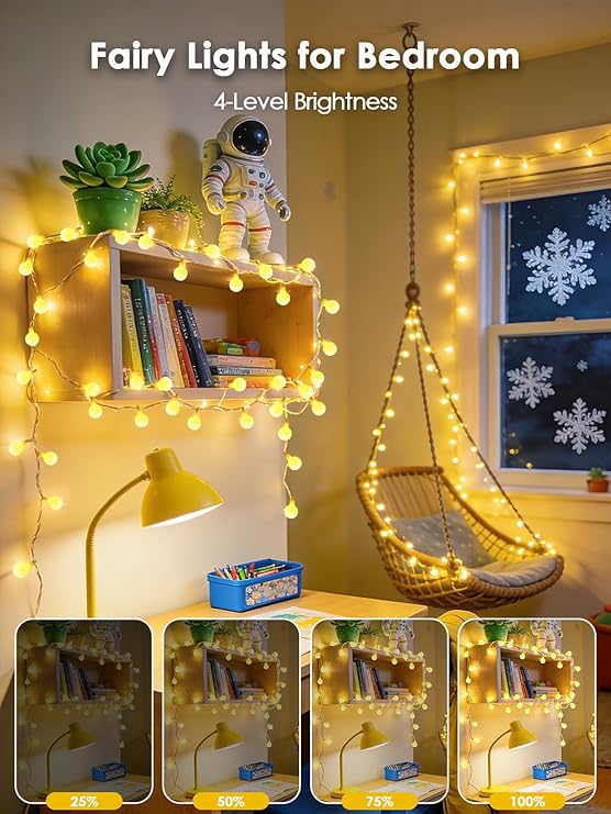 43FT 100 LED Globe String Lights Connectable Warm White Plug In Fairy Lights with Remote Control 8 Lighting Modes for Indoor Outdoor Bedroom Party Christmas Tree Decor
