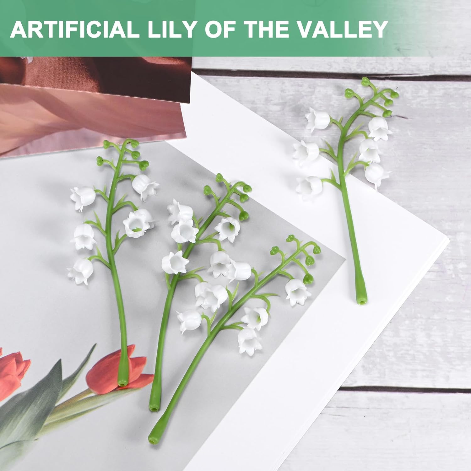 10-Pack Artificial Flower With Stems, Fake Lily Of The Valley Flowers Leaf For Diy Flower Garland/Wedding Decoration/Photo Props, Faux Floral Leaves [White Green]