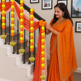 12 Pcs Marigold Garland 2.6 Ft Long Strands Artificial Marigold Flowers Garland With Pendant Flower String Indian Diwali Decorations For Pooja Indian Wedding Dia De Los Muertos(Orange Yellow)