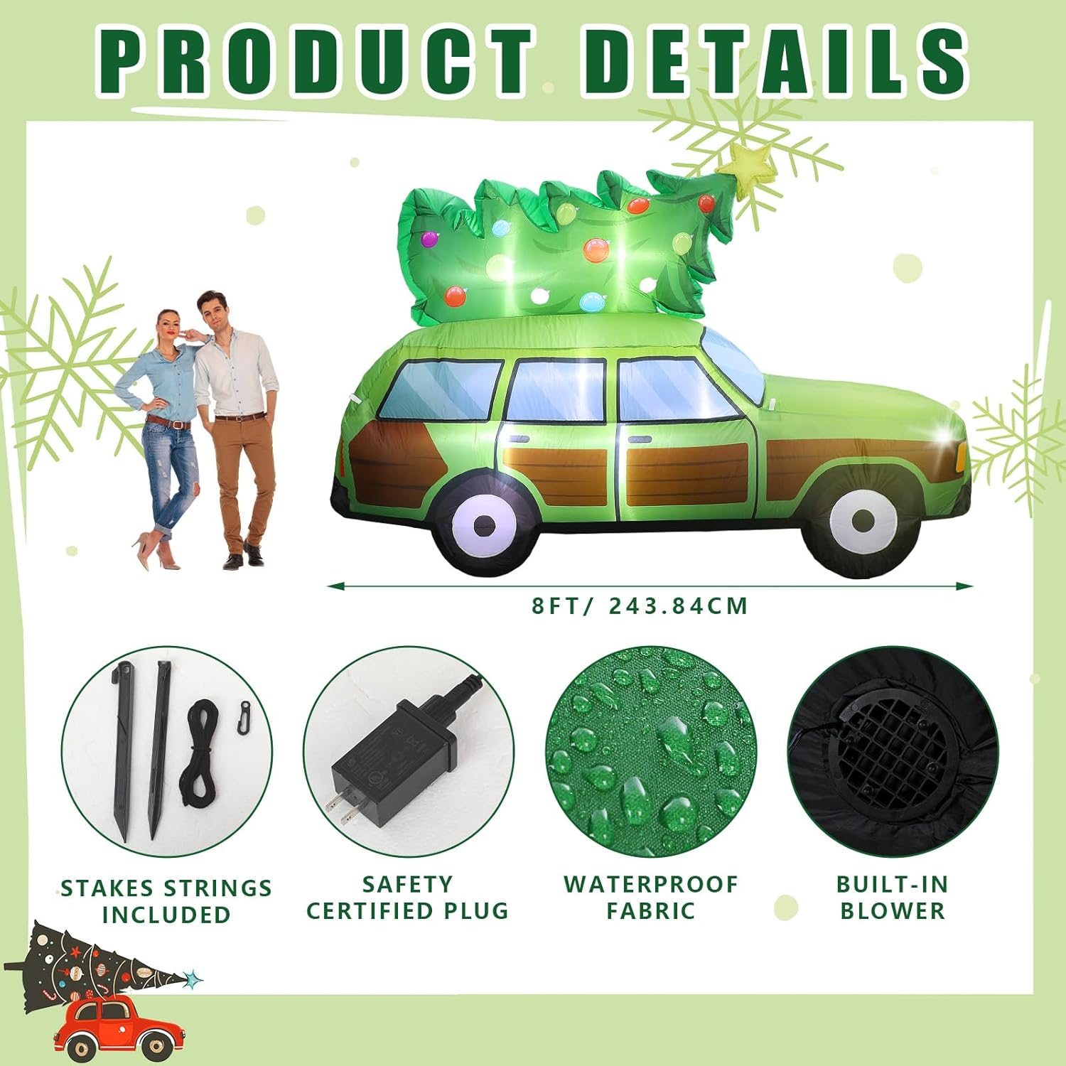 8 Ft Length Christmas Inflatable Station Wagon Christmas Car Inflatables Outdoor Xmas Vacation Car Tree Blow Up With Led