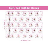 Girls 3Rd Birthday Wrapping Paper Roll - Mini Roll - 17 Inch X 16.5 Feet - Girl Fairy Happy 3Rd Birthday Wrapping Paper Perfect For Kids Girls, Baby Shower, Party