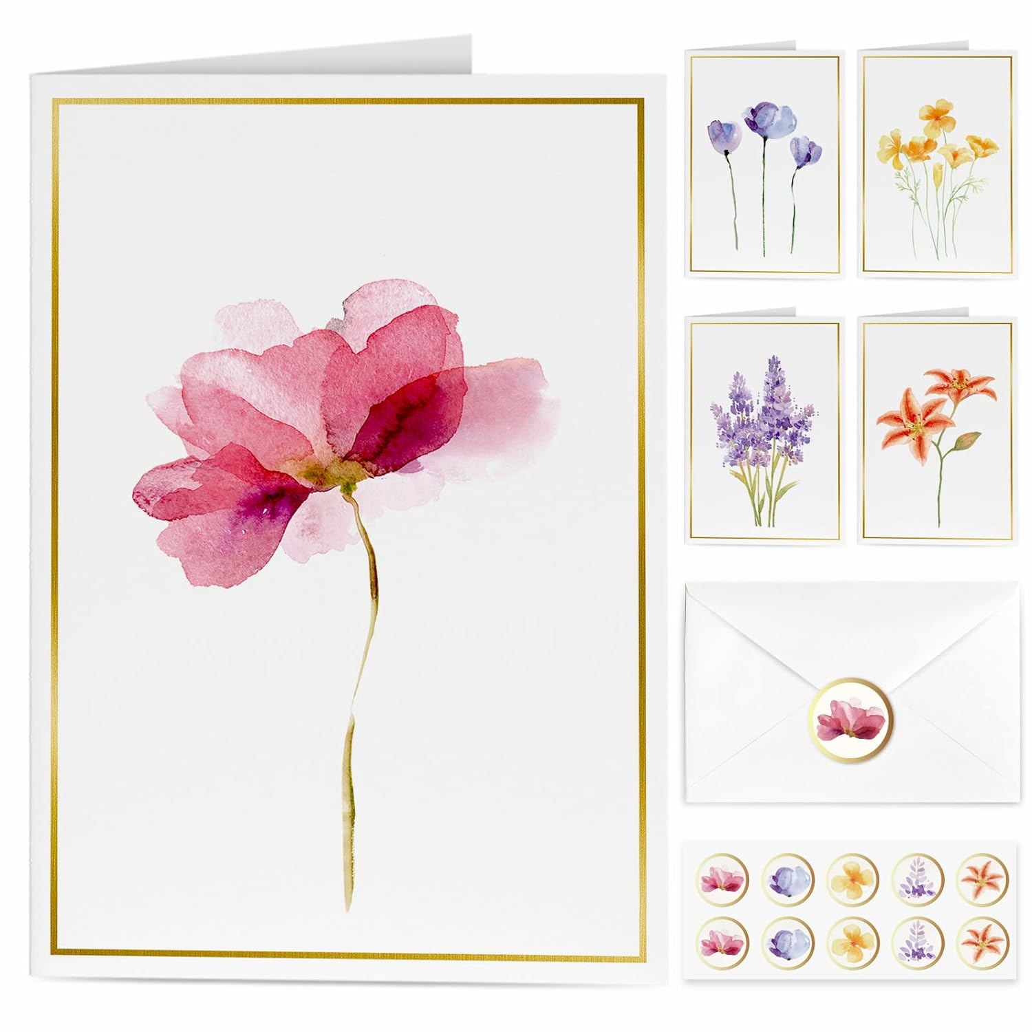 Blank Cards, 30 Pack Blank Greet Cards, Elegant Gold Foil Blank Note With Envelopes, Perfect Stationary Set For All Occasions, 5 Assorted Floral Designs