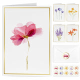 Blank Cards, 30 Pack Blank Greet Cards, Elegant Gold Foil Blank Note With Envelopes, Perfect Stationary Set For All Occasions, 5 Assorted Floral Designs
