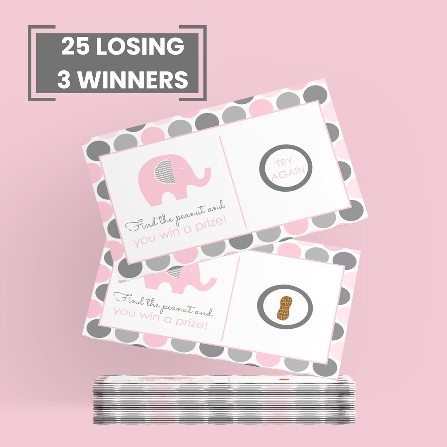 Pink Elephant Jungle Baby Shower Scratch-Off Game Cards For Girls - 30 Fun Guest Activities With Prizes