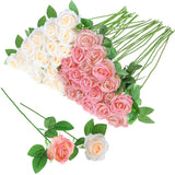 36 Pcs Pink Champagne Rose Artificial Flowers Bulk With Long Stem,Realistic Silk Fake Roses Plastic Roses Bouquet Artificial Flowers For Bridal Wedding Arrangement Table Centerpieces Decor