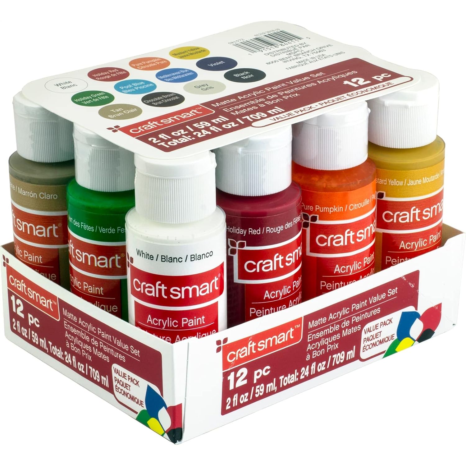 12 Assorted Matte Acrylic Paint Value Set By - Non-Toxic Paint For Drawing, Painting, Art & Crafts Supplies - 1 Pack