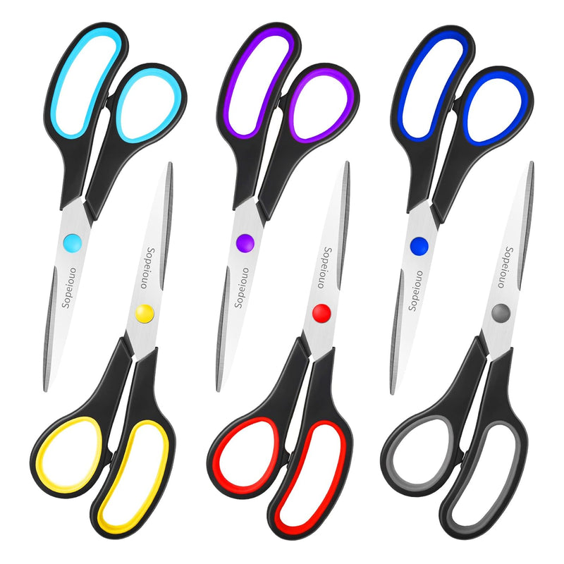 Scissors Set Of 6-Pack, 8" Scissors All Purpose Comfort-Grip Handles S