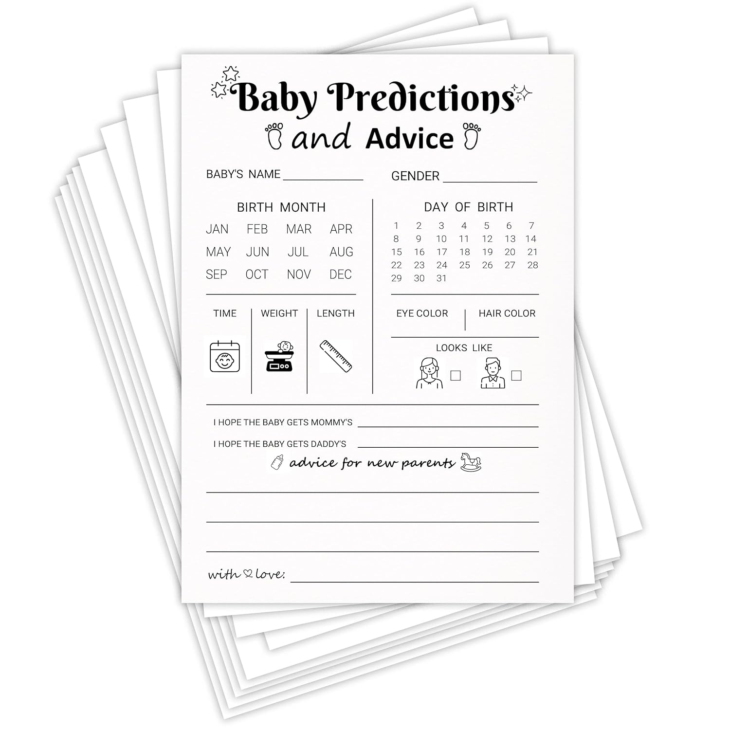 Baby Predictions And Advice Cards, Baby Predictions For Baby Shower, Gender Reveal Games For Boy Or Girl, Wishes For Parents-To-Be, 50 Cards