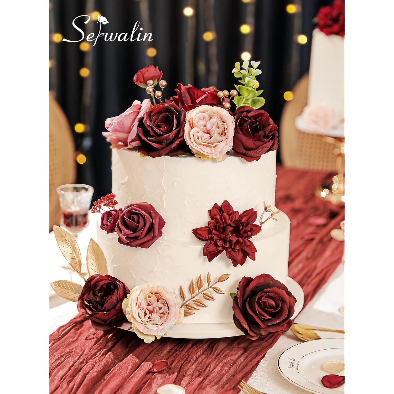 Artificial Flowers Burgundy Pink Fake Flowers For Bridal Bouquets Wedding Decorations Cake Flowers For Home Party Table Centerpieces Arrangements Decor Indoor Outdoor,Valentines Day