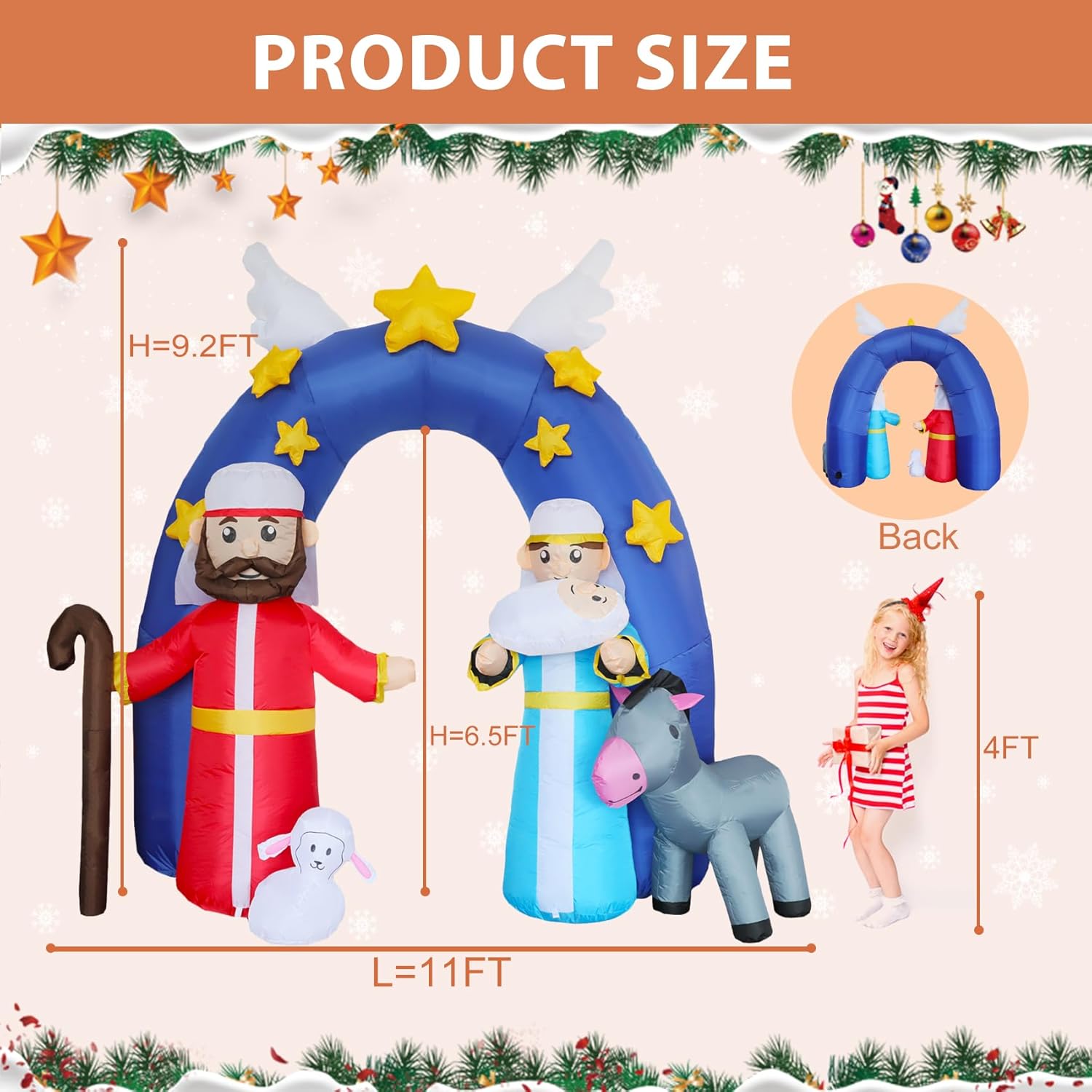 9Ft H Christmas Inflatable Nativity Scene Archway With Build-In Led Lights, Huge Blow Up Christmas Inflatable Outdoor De