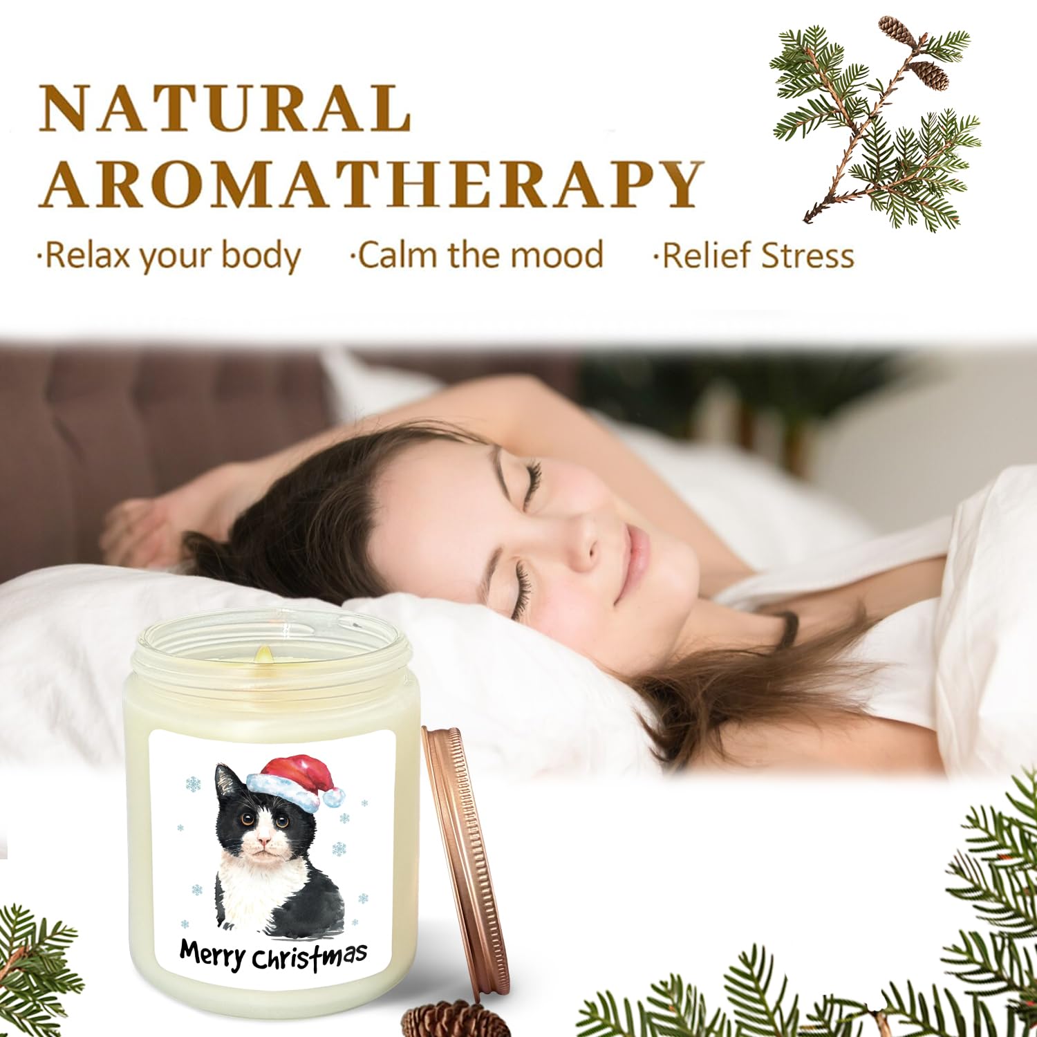 Tuxedo Cat Christmas Cedar Scented Candles - Cat Lover Gifts For Women, Girls, Mom, Lady - Merry Christmas