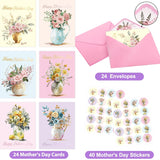 Mothers Day Cards With Envelopes 24 Pack Gold Foil Mother'S Day Floral Cards Bulk Flower Card Mother 'S Day Gift For Mom Blank Inside