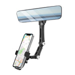 Rearview Mirror Phone Holder, Rotatable & Retractable Mount for All Phones