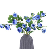 3Pcs Blue Ranunculus Artificial Flower 28" Fake Silk Flowers With Stem Faux Flowers Bouquet For Vase Table Centerpieces Arrangements Home Decor Wedding Decorations (Blue)
